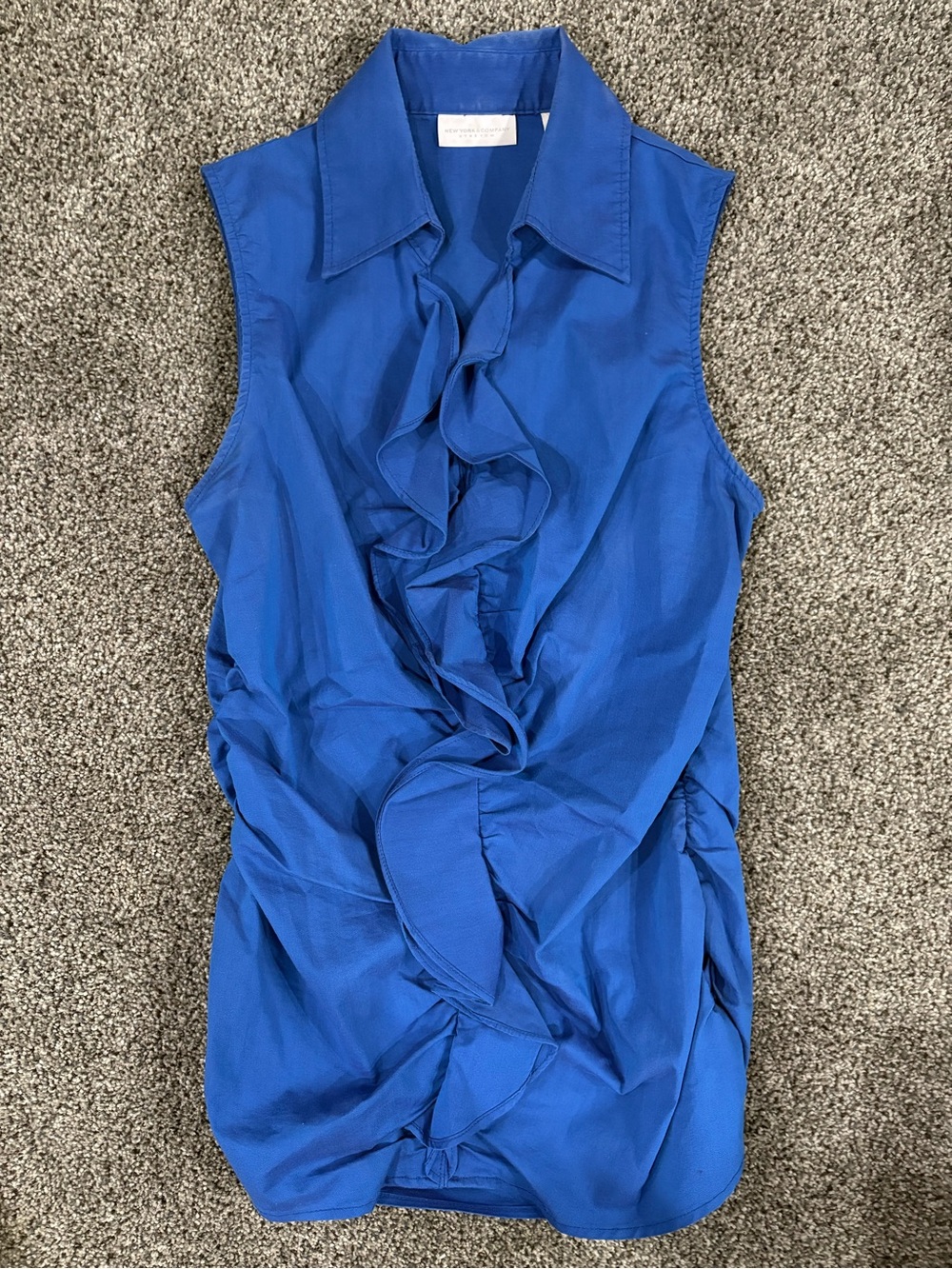 New York & Company Sleeveless Ruffle Front Blouse - Cobalt Blue